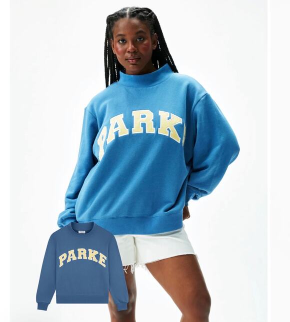 Parke Sweaters - PARKE Varsity Mockneck Sweatshirt Washed Indigo Peel XL Unisex NWT